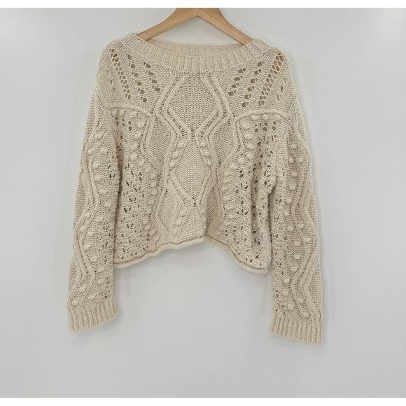 Zara Sweaters - Zara Knit Cropped Sweater Small Cream Pom Pom Open Knit Boho Chic Pullover